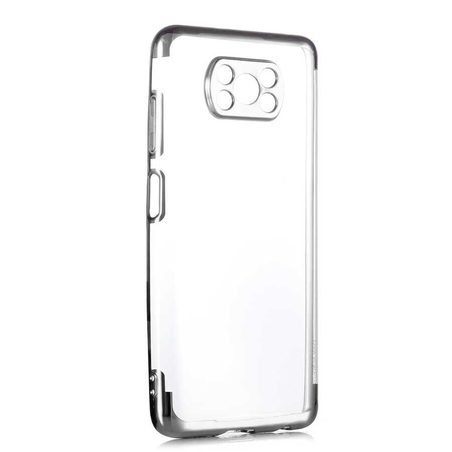 Xiaomi Poco X3 Kılıf Dört Köşe Renkli Lazer Şeffaf Silikon Kapak (GLİTTER) Gri