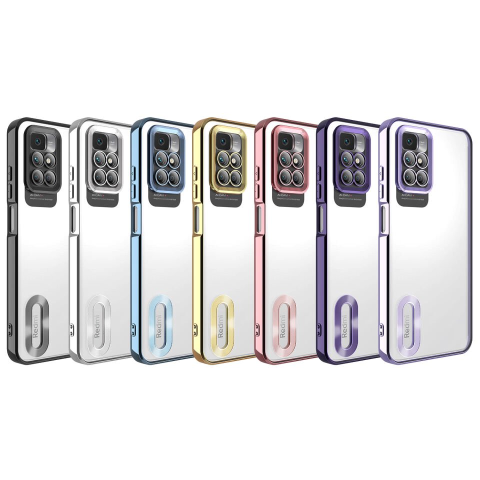 Xiaomi Redmi 10 Kılıf Kamera Lens Korumalı Logo Gösteren Parlak Kenarlı Kapak (OMEGA) Sierra Mavi