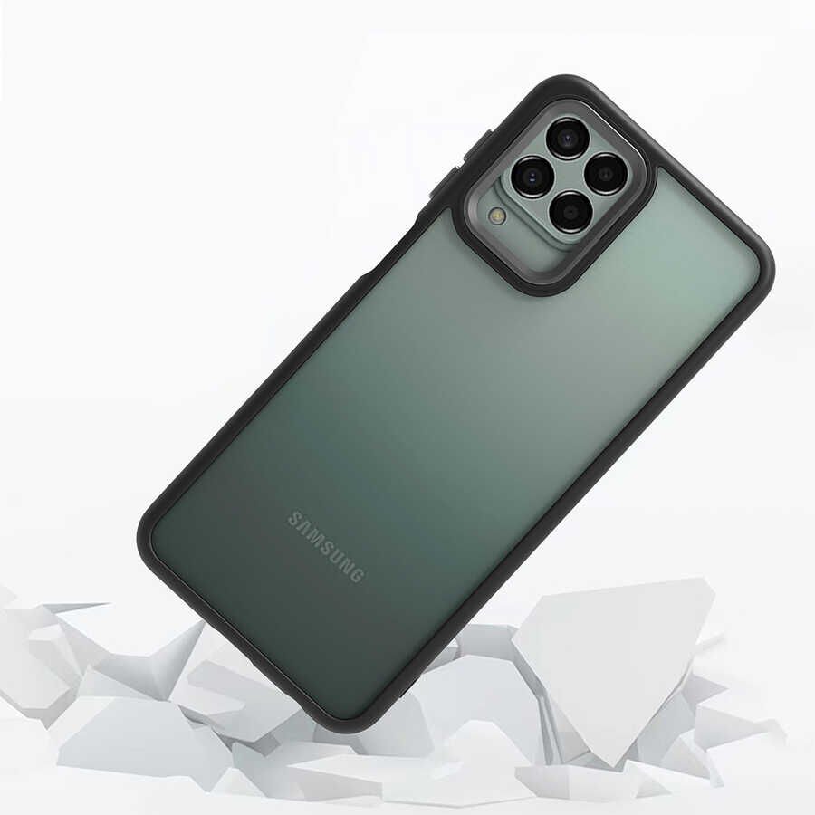 Samsung Galaxy M33 Kılıf Kamera Çıkıntılı Arkası Şeffaf Hassas Tuşlu Kenarlı Kapak (Flora) Mavi