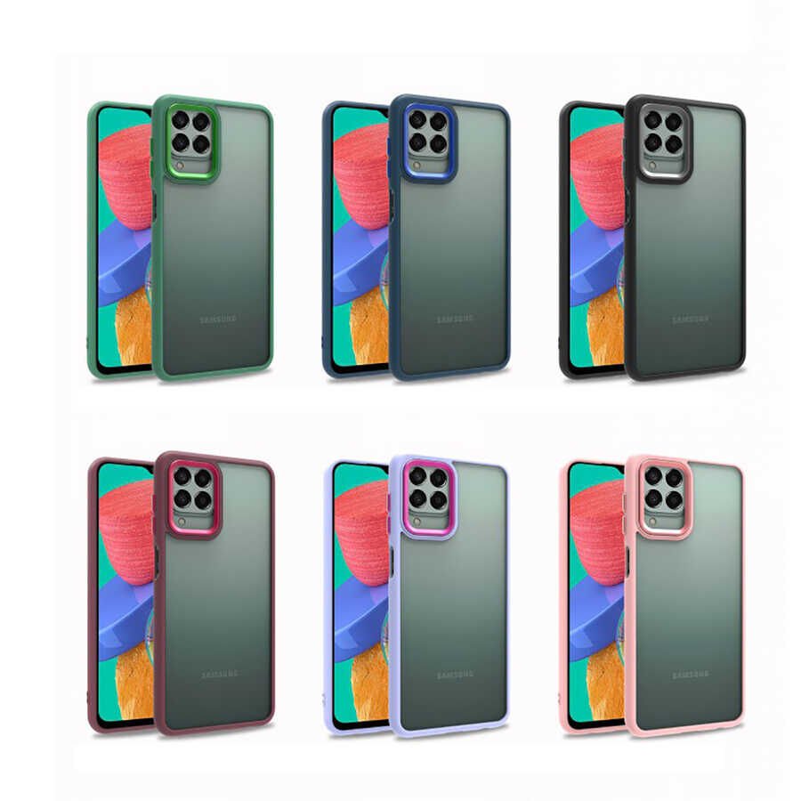 Samsung Galaxy M33 Kılıf Kamera Çıkıntılı Arkası Şeffaf Hassas Tuşlu Kenarlı Kapak (Flora) Mavi