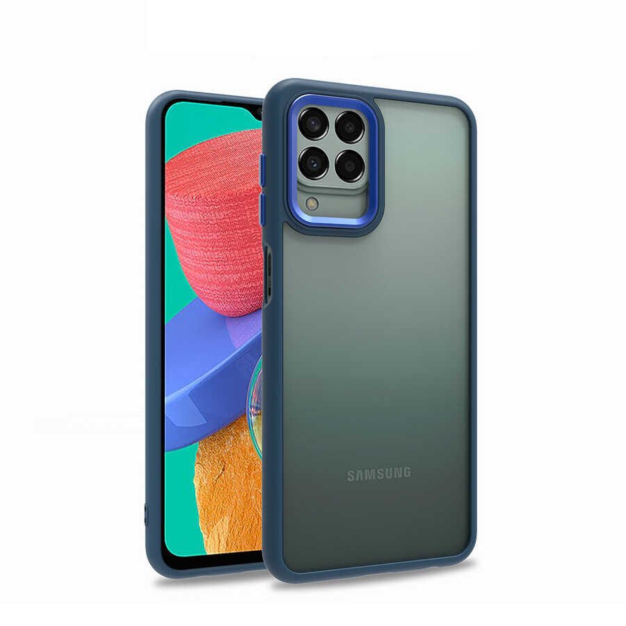Samsung Galaxy M33 Kılıf Kamera Çıkıntılı Arkası Şeffaf Hassas Tuşlu Kenarlı Kapak (Flora) Mavi