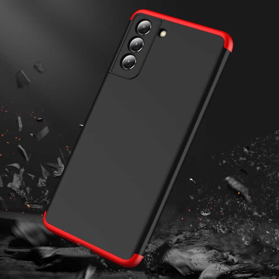 Samsung Galaxy S21 FE Kılıf 360 Tam Koruma Ön Ve Arka Sert Mika Kapak Orjinal Ays Gkk Kapak Kırmızı