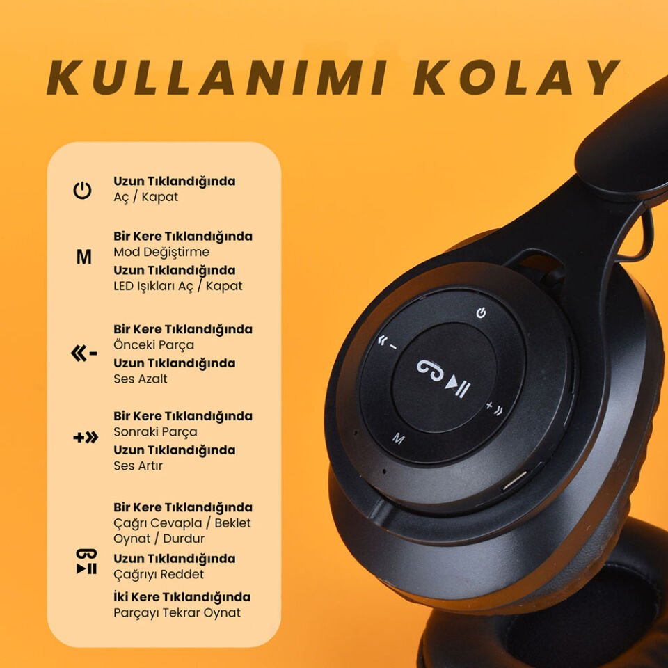 Hafif ve Portatif Kolayca Katlanıp Taşınabilir Dizayn (M6 Plus Kulak Üstü Bluetooth Kulaklık) Siyah