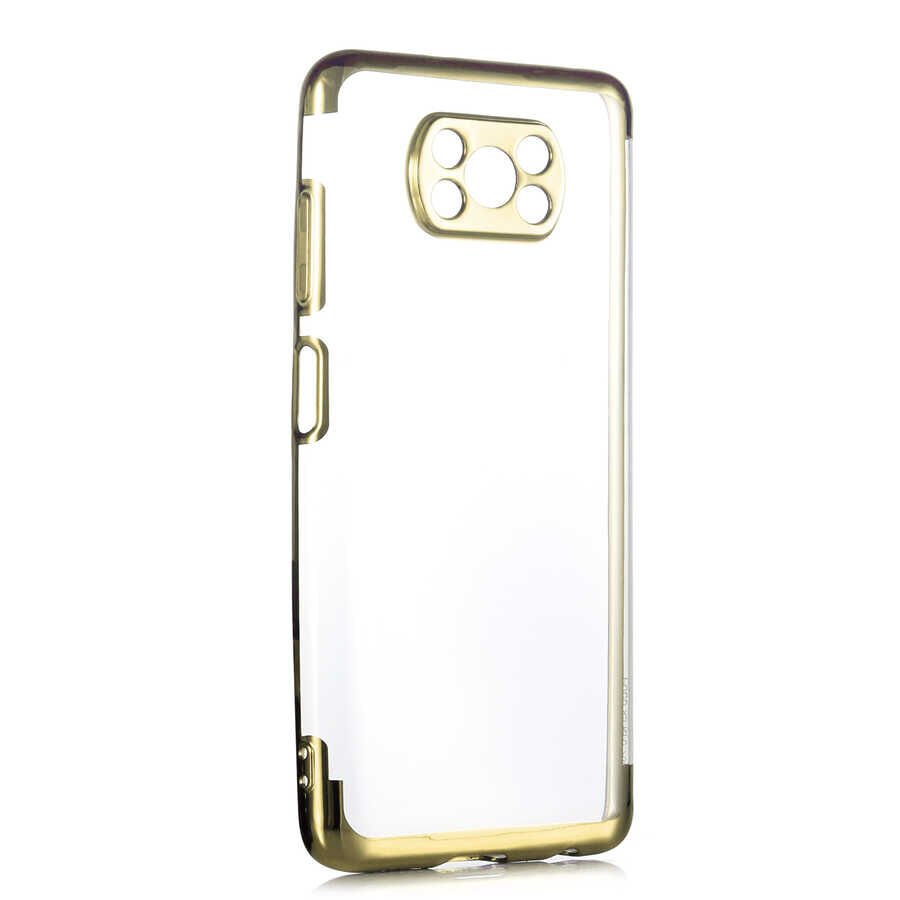 Xiaomi Poco X3 Kılıf Dört Köşe Renkli Lazer Şeffaf Silikon Kapak (GLİTTER) Gold