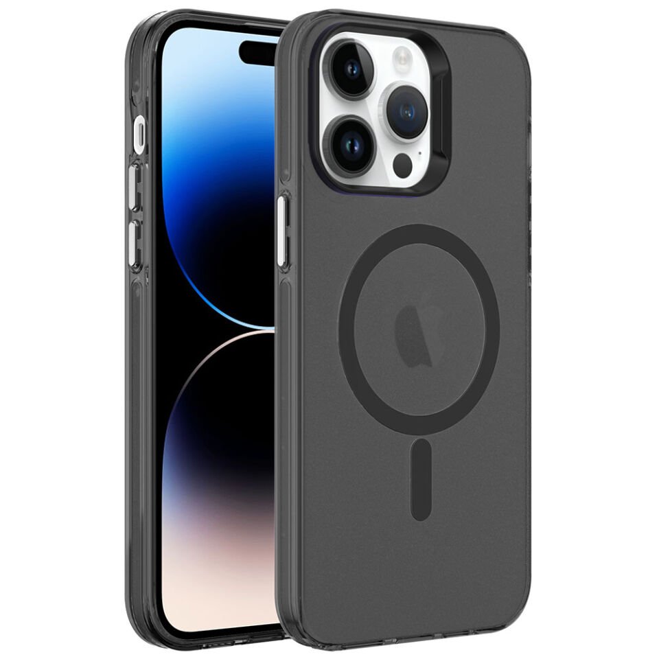 Apple  iPhone 14 Pro Kılıf Kamera Çıkıntılı Magsafe Şarj Destekli Buzlu Transparan Kapak (C-Pro) Siyah