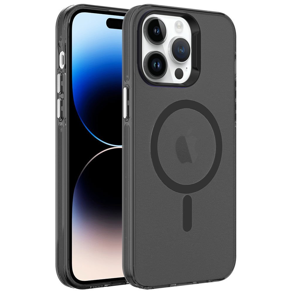 Apple  iPhone 14 Pro Kılıf Kamera Çıkıntılı Magsafe Şarj Destekli Buzlu Transparan Kapak (C-Pro) Siyah