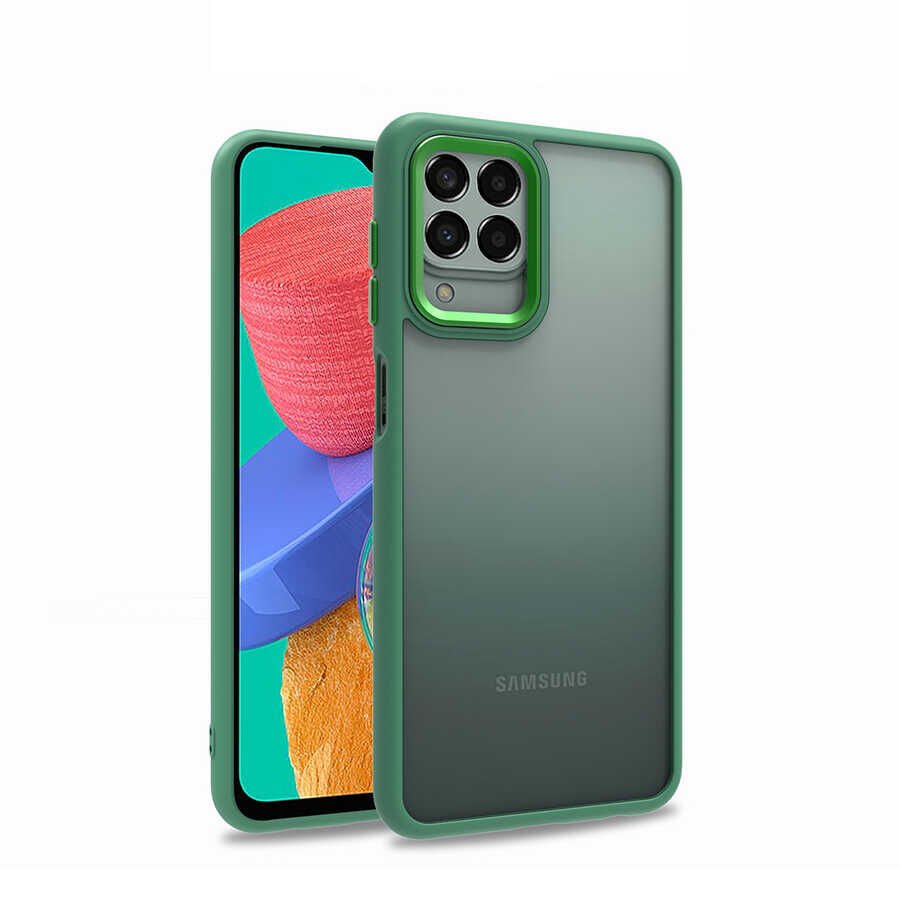 Samsung Galaxy M33 Kılıf Kamera Çıkıntılı Arkası Şeffaf Hassas Tuşlu Kenarlı Kapak (Flora) Yeşil