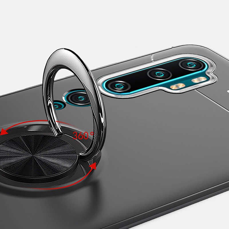 Xiaomi Mi Note 10 Kılıf Kamera Çıkıntılı Renkli Yüzüklü Standlı Mıknatıslı Kapak (RAVEL) Mavi