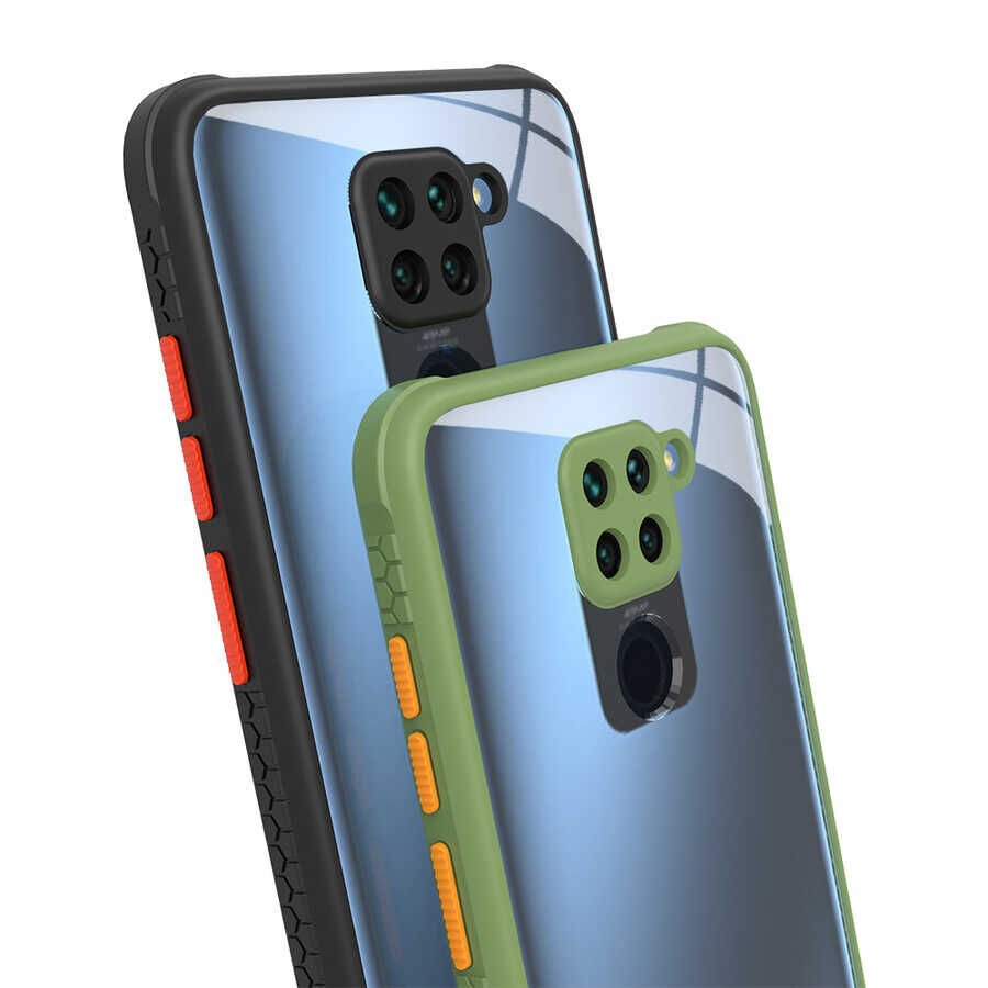 Xiaomi Redmi Note 9 Kılıf Köşe Ve Kamera Korumalı Arkası Şeffaf Renkli Tuşlu Kapak (KAFF) Kırmızı