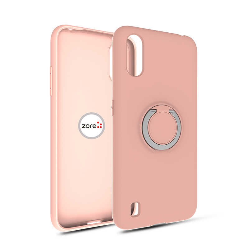 Samsung Galaxy A01 Kılıf Mat Pastel Renkli Ultra İnce Yüzüklü Yumuşak Silikon Kapak (Plex) Pembe Açık