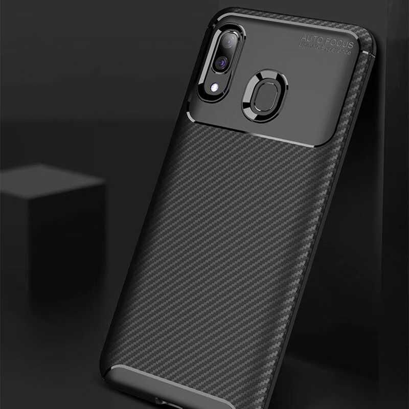 Samsung Galaxy A10S Kılıf Kamera Çıkıntılı Karbon Fiber Dokulu Renk Atmaz Kapak (NEGRO) Lacivert