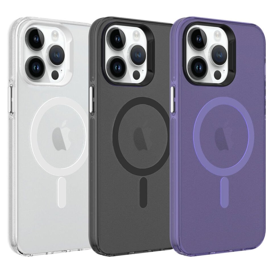 Apple  iPhone 14 Pro Max Kılıf Kamera Çıkıntılı Magsafe Şarj Destekli Buzlu Transparan Kapak (C-Pro) Siyah