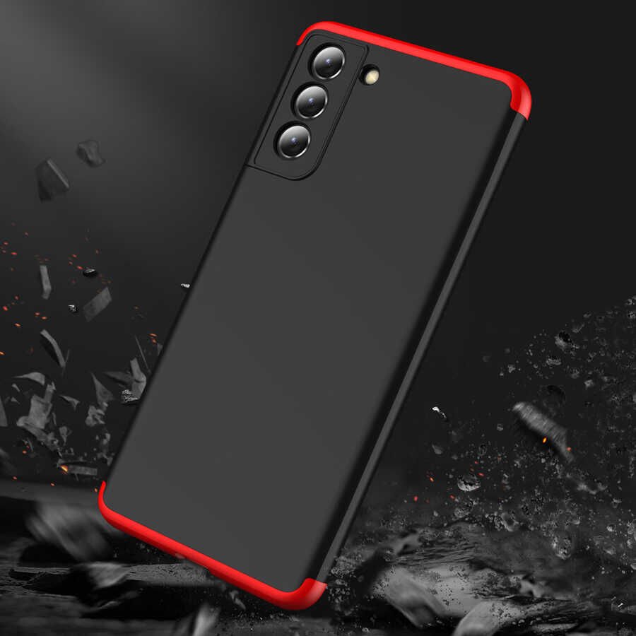 Samsung Galaxy S21 FE Kılıf 360 Tam Koruma Ön Ve Arka Sert Mika Kapak Orjinal Ays Gkk Kapak Siyah-Gri