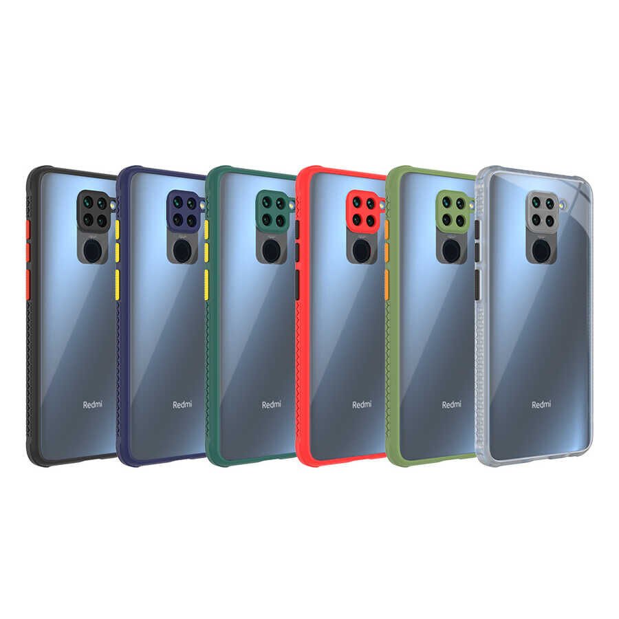 Xiaomi Redmi Note 9 Kılıf Köşe Ve Kamera Korumalı Arkası Şeffaf Renkli Tuşlu Kapak (KAFF) Koyu Yeşil