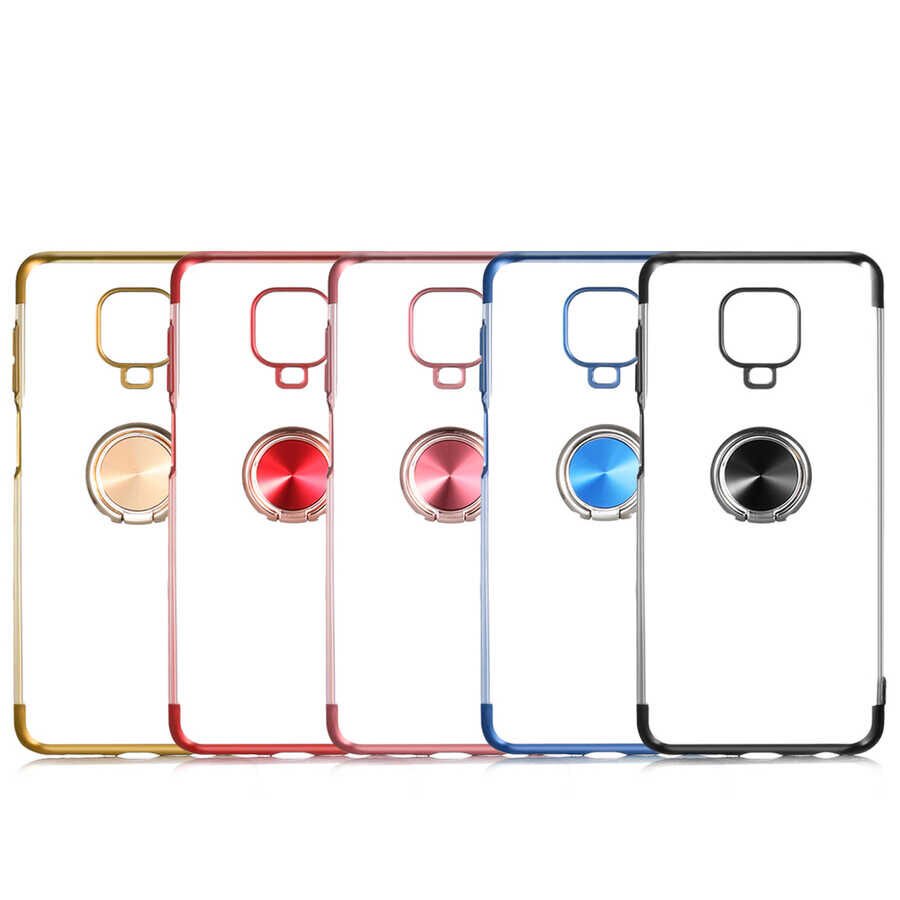 Xiaomi Redmi Note 9 Pro Kılıf Yüzüklü Standlı Silikon Köşeleri Renkli Kapak (GES) Kırmızı