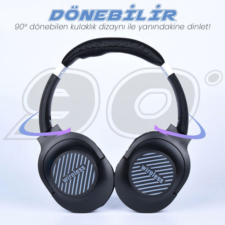Hafif ve Portatif Kolayca Katlanıp Taşınabilir Dizayn (A01 Kulak Üstü Bluetooth Kulaklık) Gri