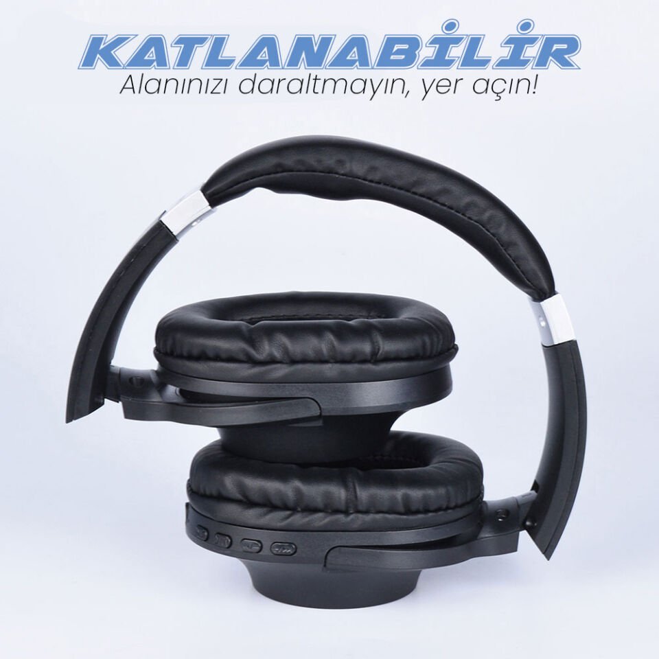 Hafif ve Portatif Kolayca Katlanıp Taşınabilir Dizayn (A01 Kulak Üstü Bluetooth Kulaklık) Gri