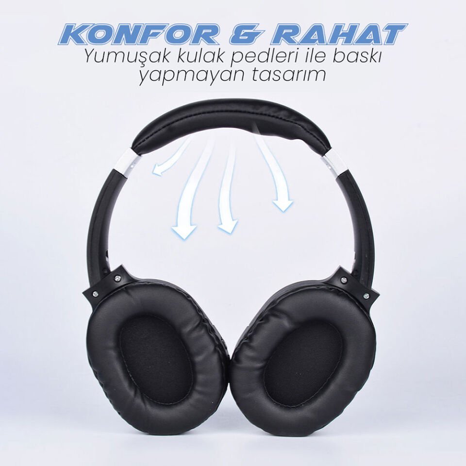 Hafif ve Portatif Kolayca Katlanıp Taşınabilir Dizayn (A01 Kulak Üstü Bluetooth Kulaklık) Gri