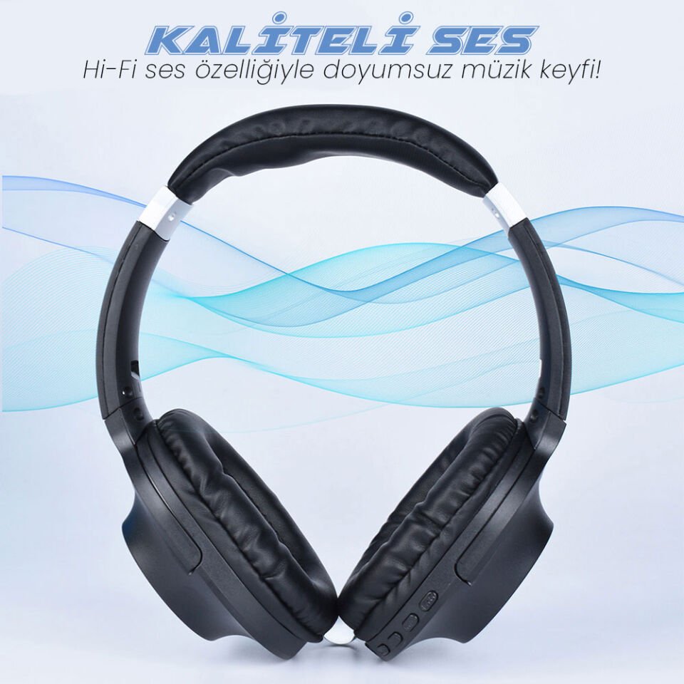Hafif ve Portatif Kolayca Katlanıp Taşınabilir Dizayn (A01 Kulak Üstü Bluetooth Kulaklık) Gri