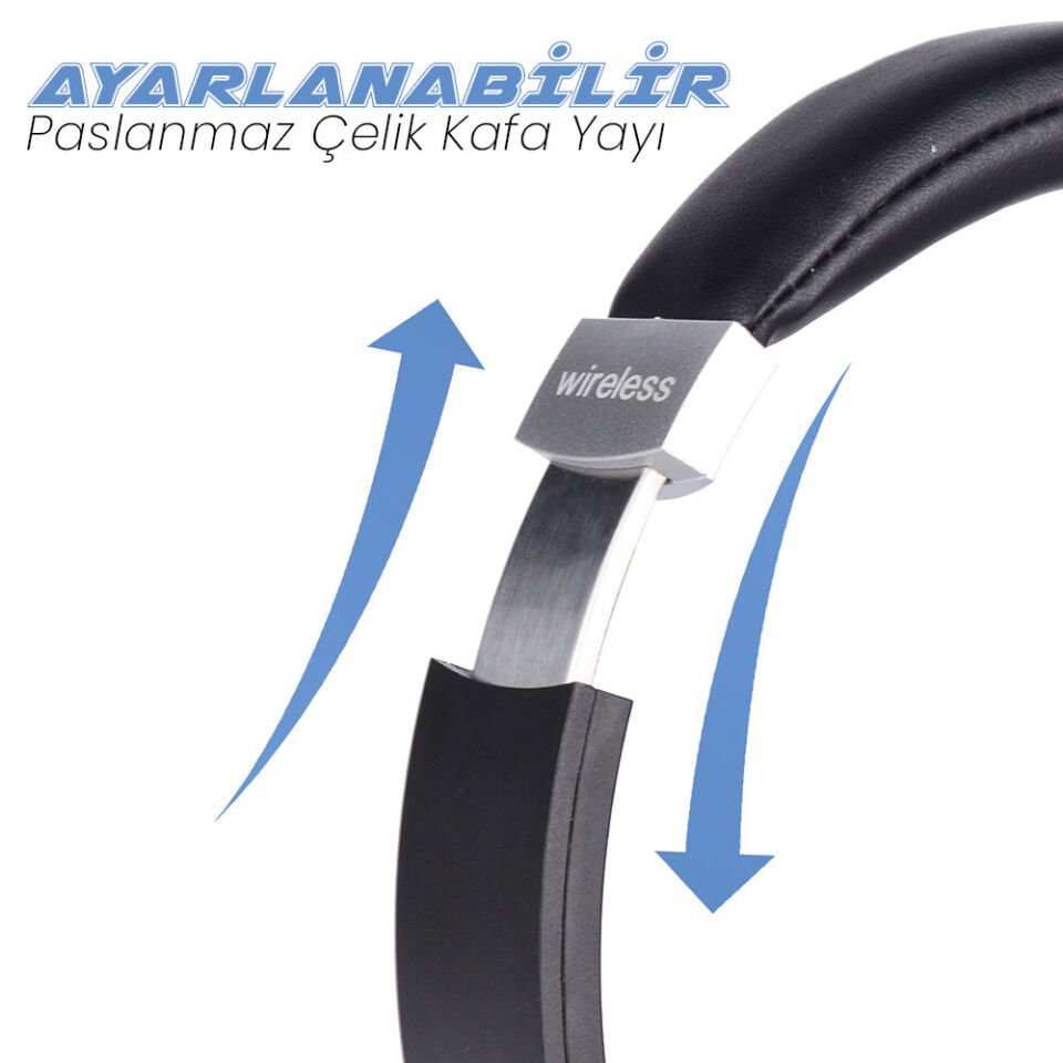 Hafif ve Portatif Kolayca Katlanıp Taşınabilir Dizayn (A01 Kulak Üstü Bluetooth Kulaklık) Gri