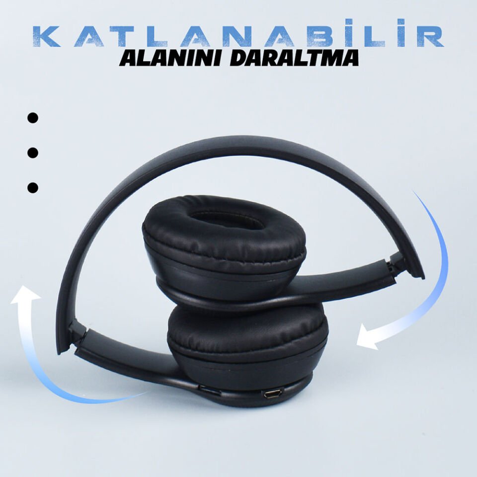 Hafif ve Portatif Kolayca Katlanıp Taşınabilir Dizayn (ST95 Kulak Üstü Bluetooth Kulaklık) Siyah