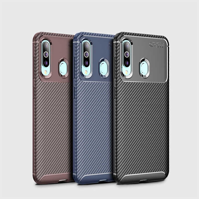 Samsung Galaxy A20S Kılıf Kamera Çıkıntılı Karbon Fiber Dokulu Renk Atmaz Kapak (NEGRO) Kahverengi