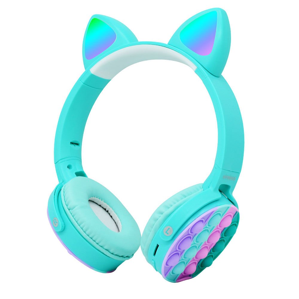 RGB Led Işıklı Kedi Kulağı Band Tasarımı Katlanabilir Kulak Üstü Bluetooth Kulaklık (CXT-950) Mavi