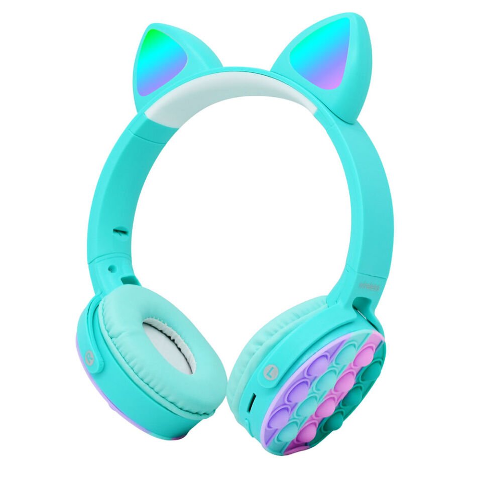 RGB Led Işıklı Kedi Kulağı Band Tasarımı Katlanabilir Kulak Üstü Bluetooth Kulaklık (CXT-950) Mavi