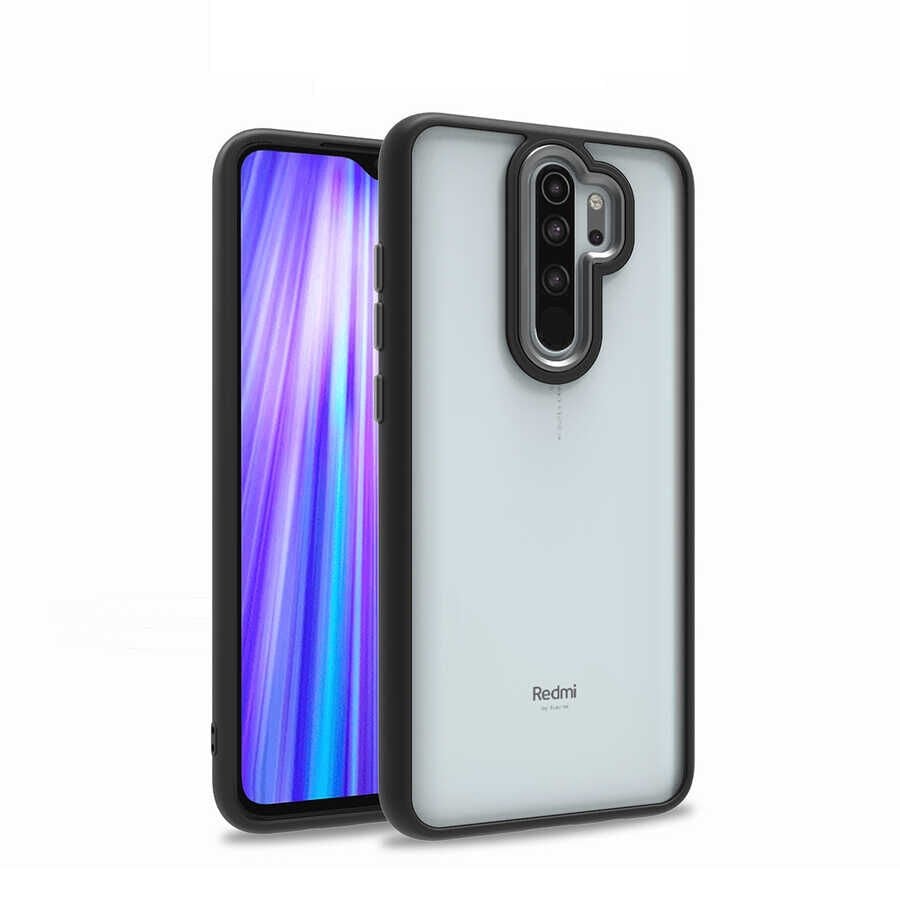 Xiaomi Redmi Note 8 Pro Kılıf Kamera Çıkıntılı Arkası Şeffaf Hassas Tuşlu Kenarlı Kapak (Flora) Siyah