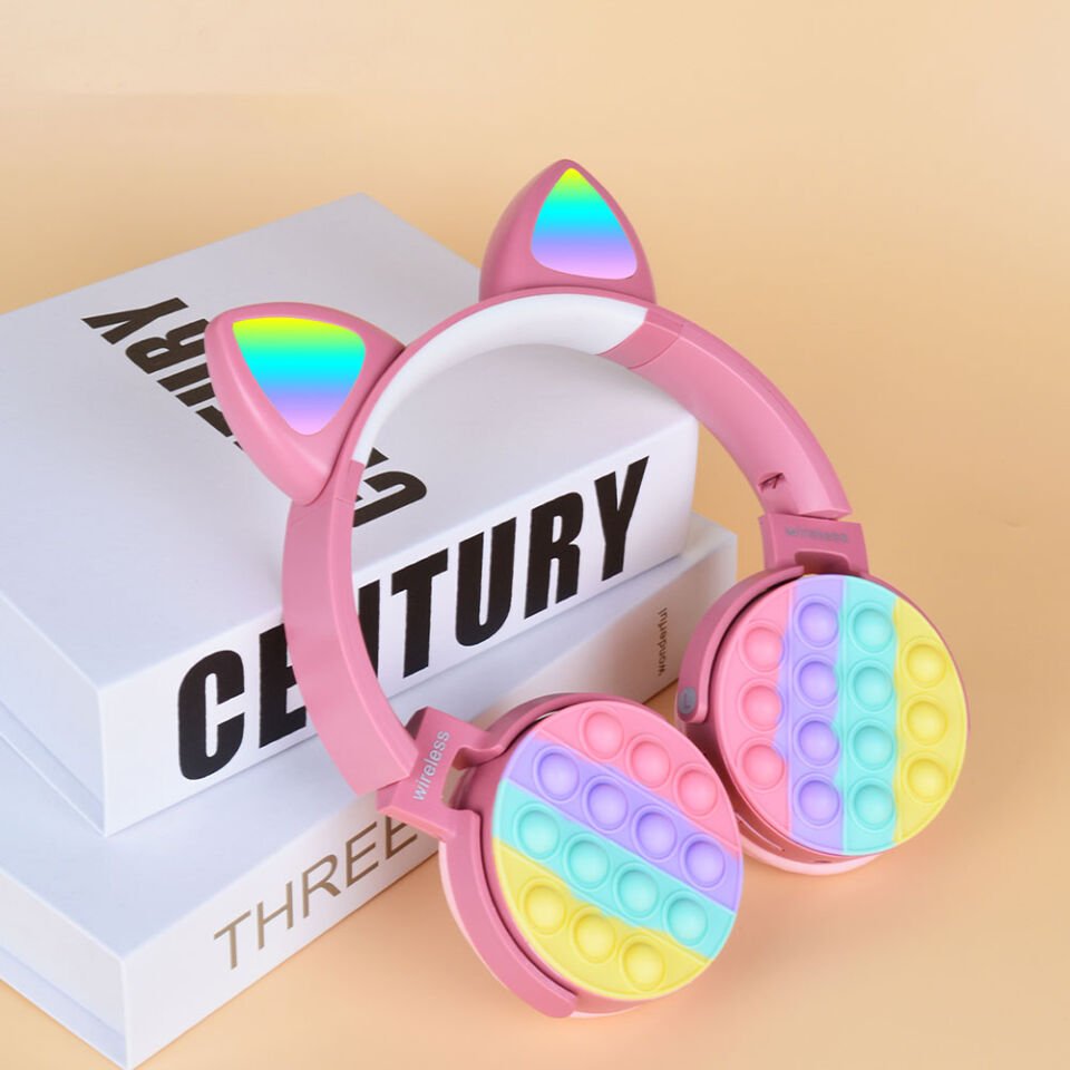 RGB Led Işıklı Kedi Kulağı Band Tasarımı Katlanabilir Kulak Üstü Bluetooth Kulaklık (CXT-950) Pembe