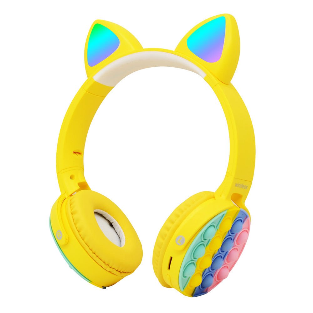 RGB Led Işıklı Kedi Kulağı Band Tasarımı Katlanabilir Kulak Üstü Bluetooth Kulaklık (CXT-950) Sarı