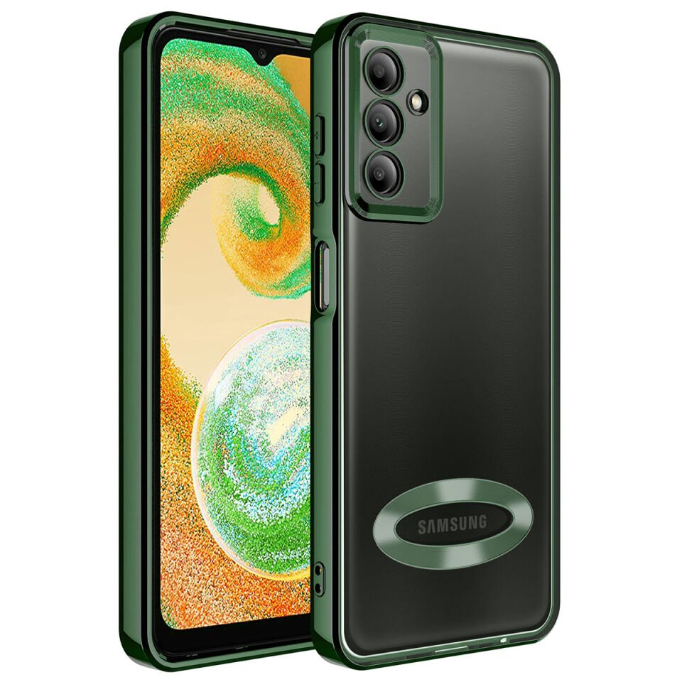 Samsung Galaxy A54 Kılıf Kamera Lens Korumalı Logo Gösteren Parlak Kenarlı Kapak (OMEGA) Koyu Yeşil