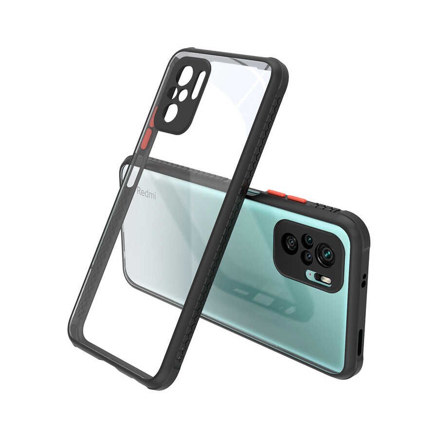 Xiaomi Poco M5S Kılıf Köşe Ve Kamera Korumalı Arkası Şeffaf Renkli Tuşlu Kapak (KAFF) Siyah