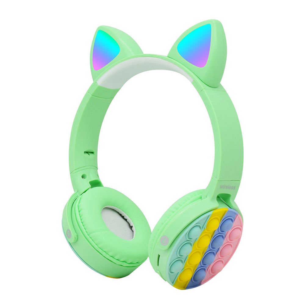 RGB Led Işıklı Kedi Kulağı Band Tasarımı Katlanabilir Kulak Üstü Bluetooth Kulaklık (CXT-950) Yeşil