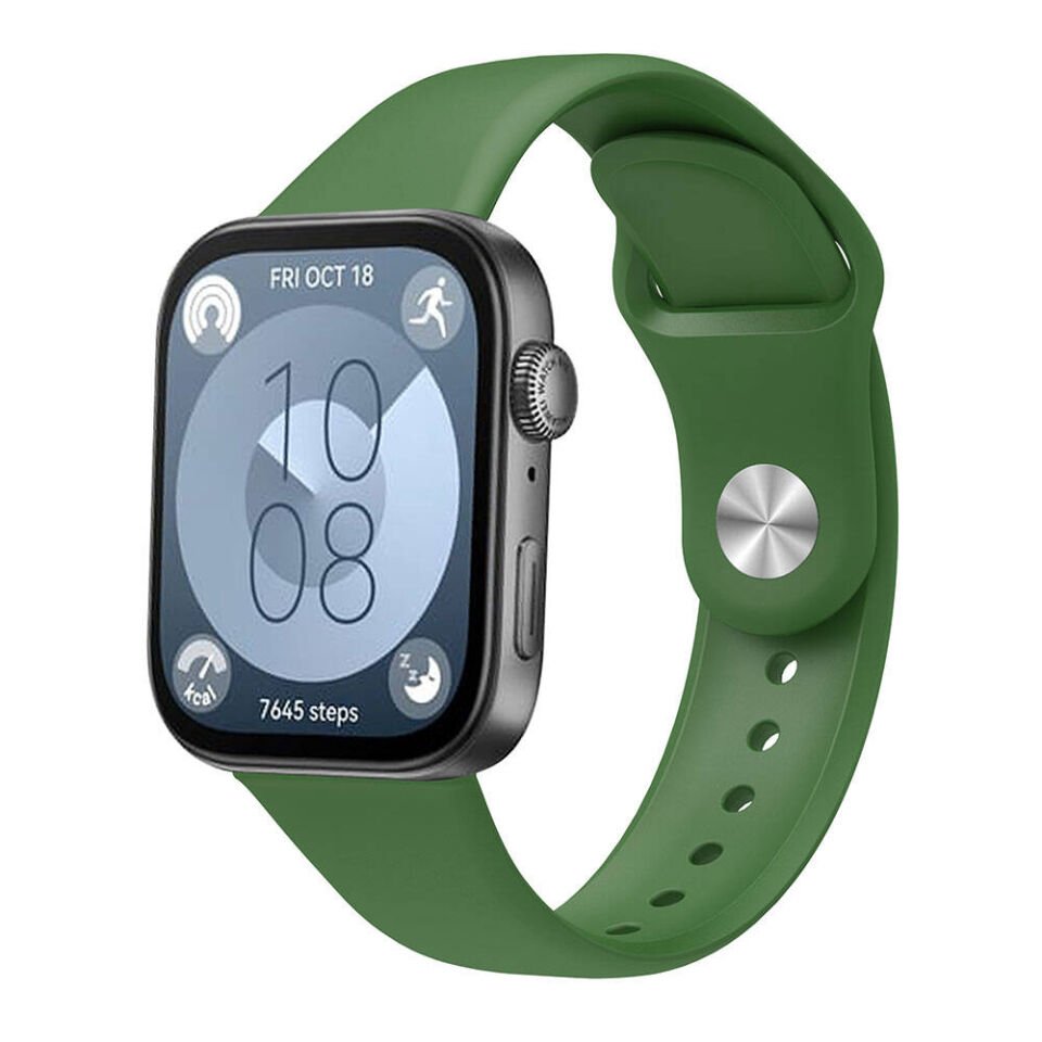 Huawei Watch Fit 3 22mm Silikon Kordon Mat ve Esnek Yapılı Tasarım (KRD-11) Koyu Yeşil