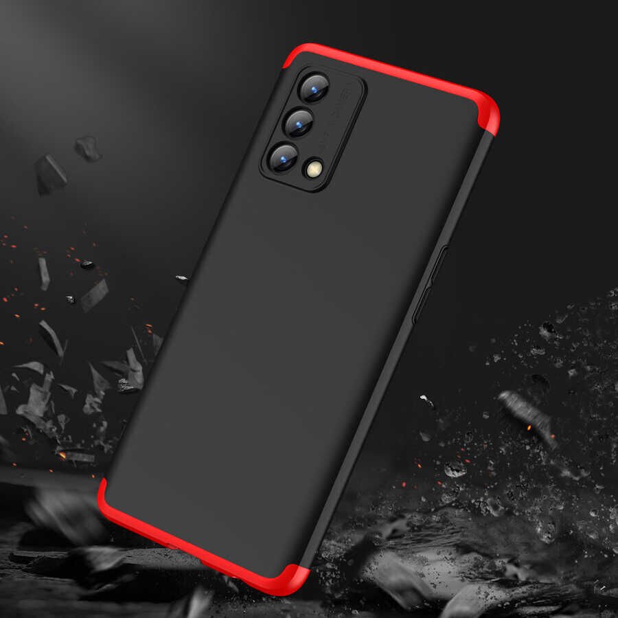 Oppo A74 4G Kılıf 360 Tam Koruma Ön Ve Arka Sert Mika Kapak Orjinal Ays Gkk Kapak Siyah-Gri