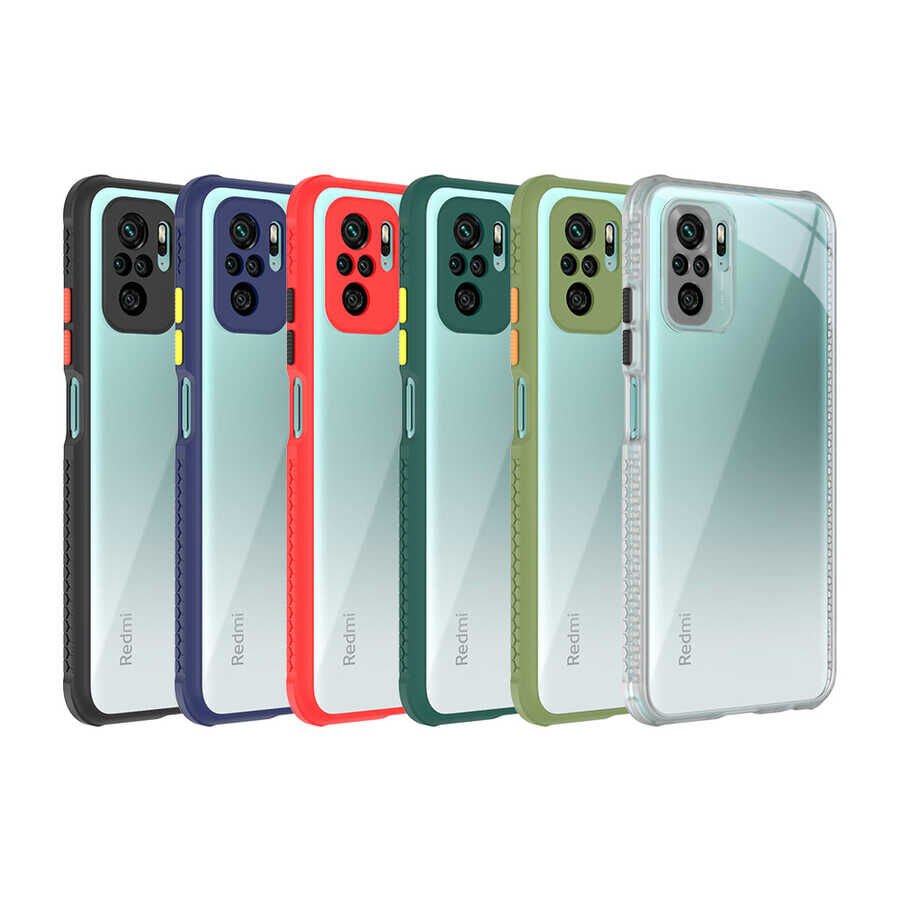 Xiaomi Poco M5S Kılıf Köşe Ve Kamera Korumalı Arkası Şeffaf Renkli Tuşlu Kapak (KAFF) Kırmızı