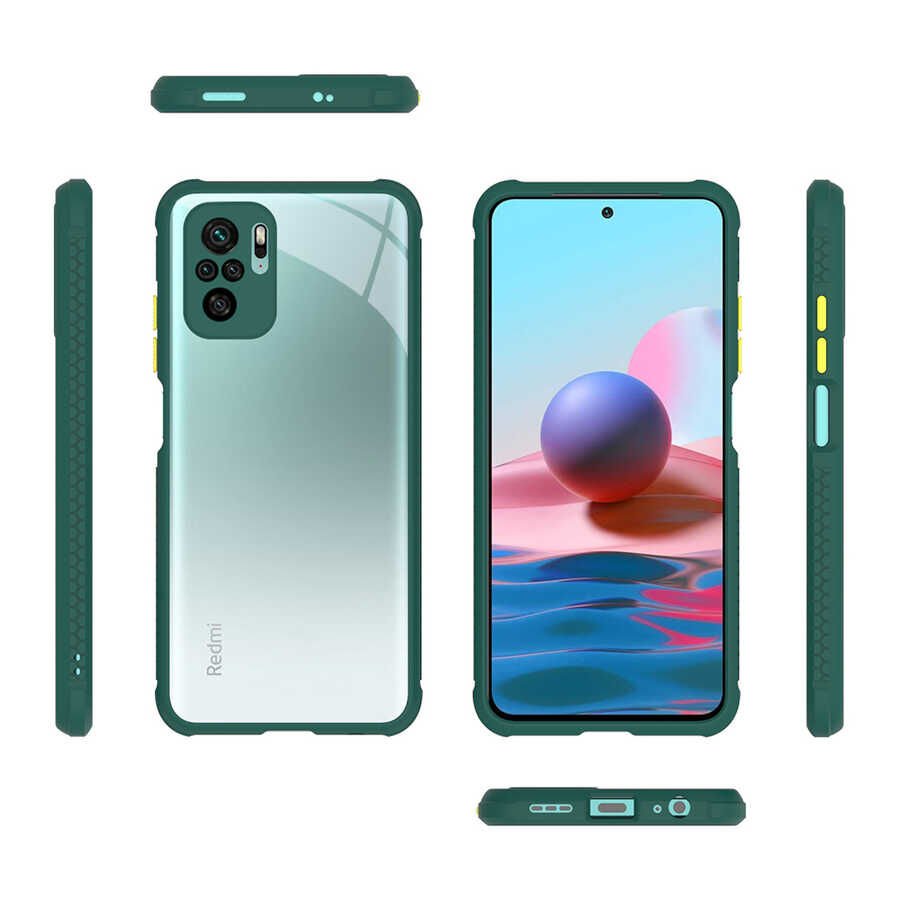 Xiaomi Poco M5S Kılıf Köşe Ve Kamera Korumalı Arkası Şeffaf Renkli Tuşlu Kapak (KAFF) Kırmızı