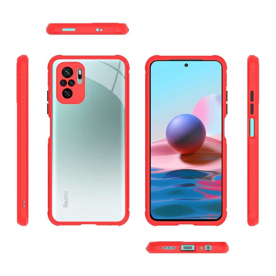 Xiaomi Poco M5S Kılıf Köşe Ve Kamera Korumalı Arkası Şeffaf Renkli Tuşlu Kapak (KAFF) Kırmızı