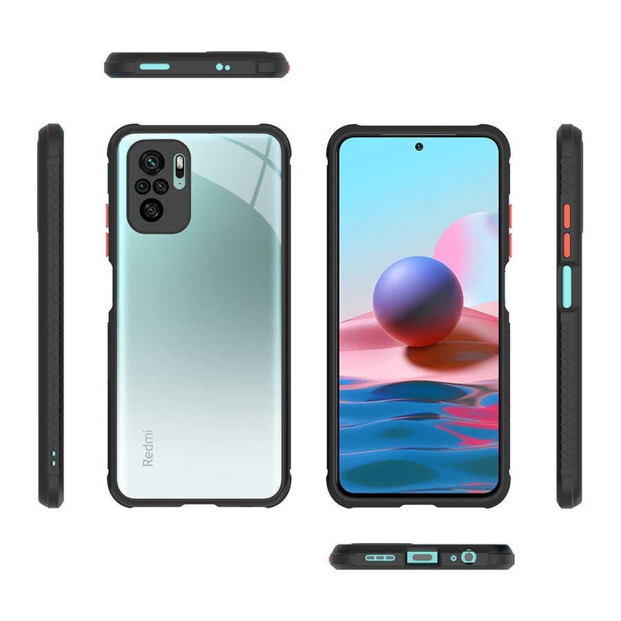 Xiaomi Poco M5S Kılıf Köşe Ve Kamera Korumalı Arkası Şeffaf Renkli Tuşlu Kapak (KAFF) Kırmızı