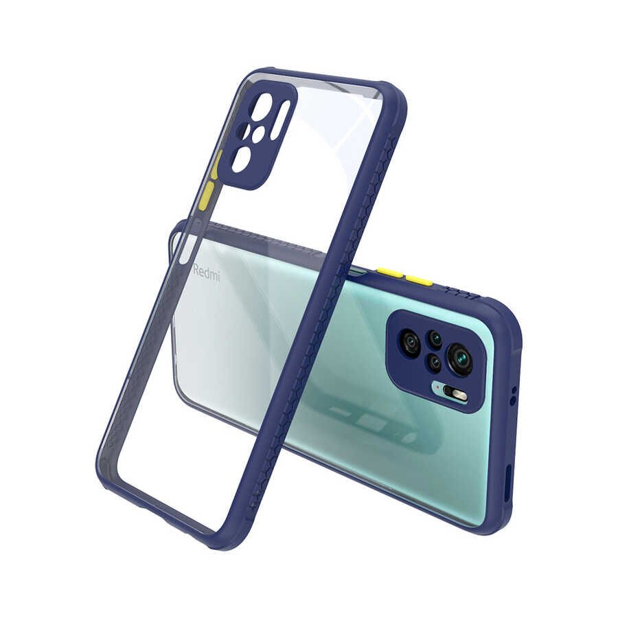 Xiaomi Poco M5S Kılıf Köşe Ve Kamera Korumalı Arkası Şeffaf Renkli Tuşlu Kapak (KAFF) Lacivert