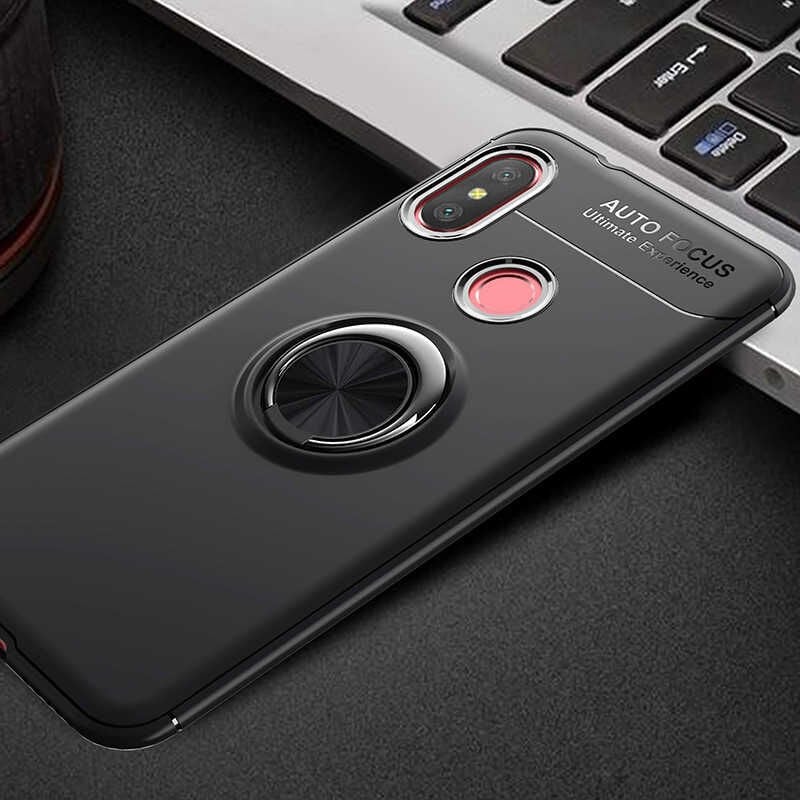 Xiaomi Redmi Note 6 Pro Kılıf Kamera Çıkıntılı Renkli Yüzüklü Standlı Mıknatıslı Kapak (RAVEL) Kırmızı