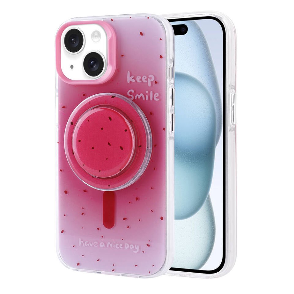 Apple iPhone 15 Kılıf Magsafe Şarj Özellikli Tak-Çıkar Pop Soketli Kapak (Tktok) Turuncu