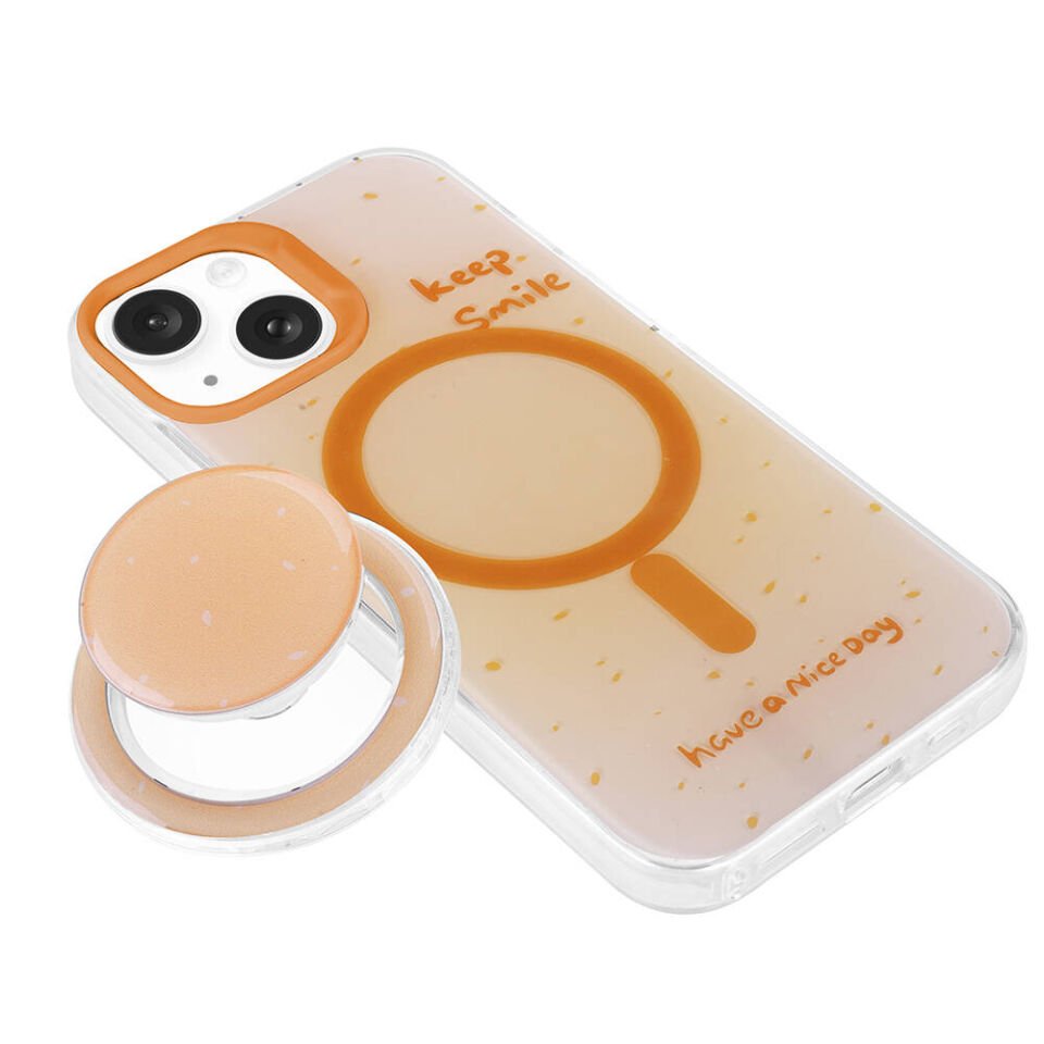 Apple iPhone 15 Kılıf Magsafe Şarj Özellikli Tak-Çıkar Pop Soketli Kapak (Tktok) Turuncu