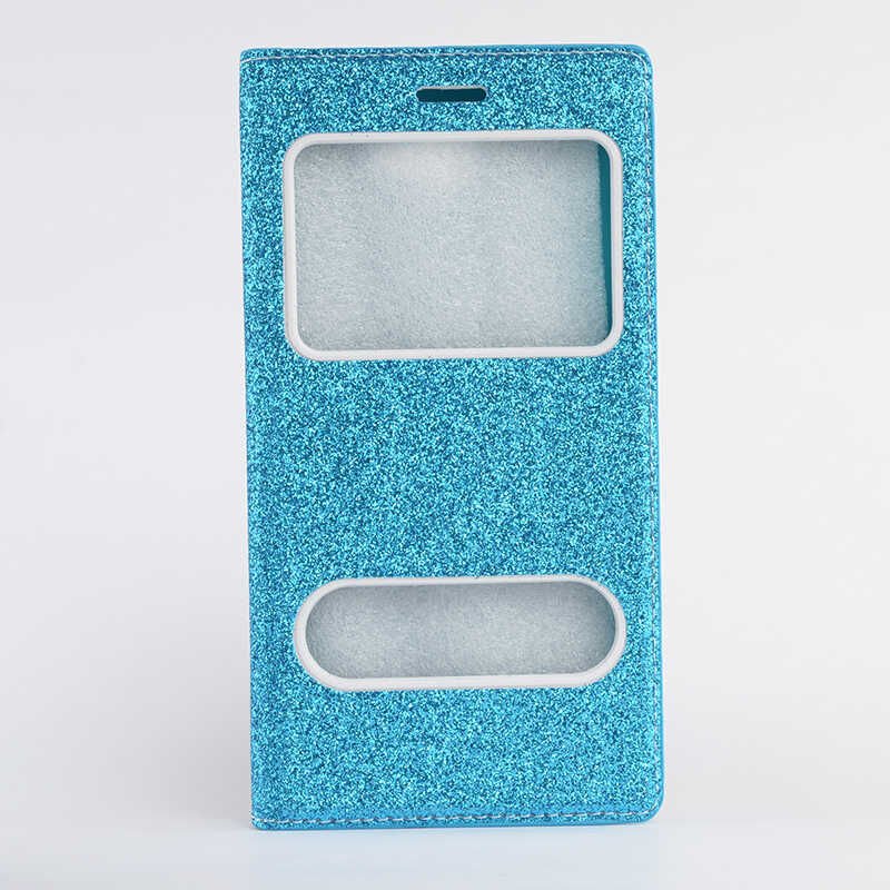 Samsung Galaxy A5 2016 Kapaklı Kılıf Simli Mıknatıslı Kapak (DOLCE-SİM) Mavi