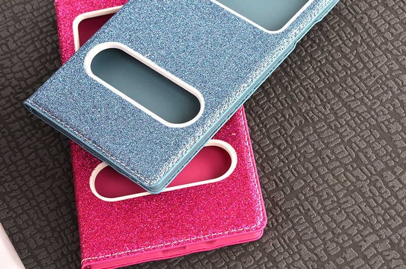 Samsung Galaxy A5 2016 Kapaklı Kılıf Simli Mıknatıslı Kapak (DOLCE-SİM) Mavi