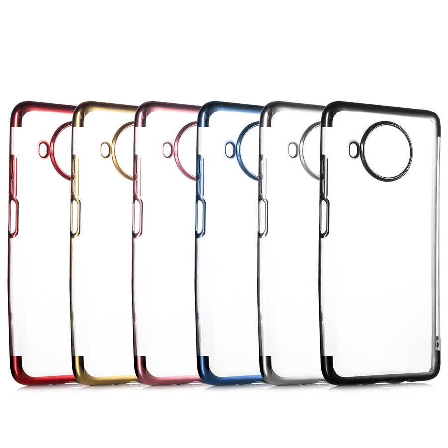 Xiaomi Redmi Note 9 Pro 5G Kılıf Dört Köşe Renkli Lazer Şeffaf Silikon Kapak (GLİTTER) Rose Gold