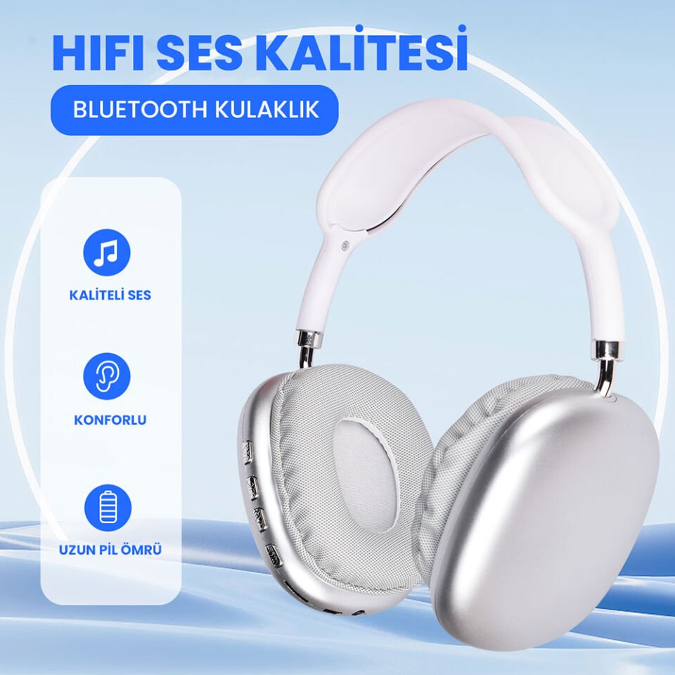 Hafif ve Portatif Kolayca Katlanıp Taşınabilir Dizayn (P94 Kulak Üstü Bluetooth Kulaklık) Mavi