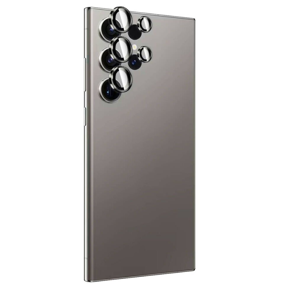 Samsung Galaxy S24 Ultra Kamera Lens Koruyucu Temperli Tam Kaplayan (Titanium Premium) Gri