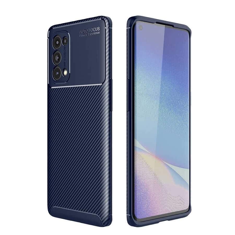 Oppo Reno 5 5G Kılıf Kamera Çıkıntılı Karbon Fiber Dokulu Renk Atmaz Kapak (NEGRO) Siyah